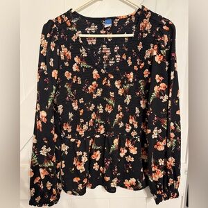 Old Navy Black Ruched Peplum Long Sleeve Blouse